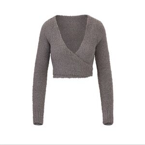 SKIMS Textured Cardigan in Light Gray/Green